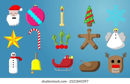Set of 15 colour Christmas themed colourful icons