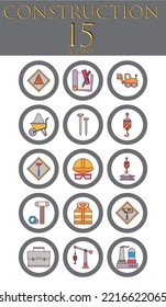 conjunto de 15 iconos de construcción con borde gris