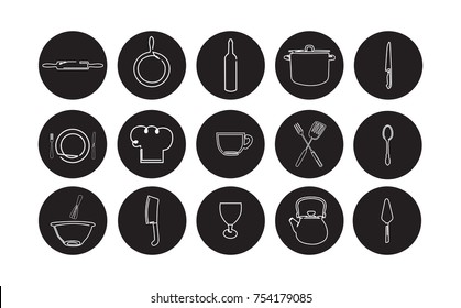 Set Of 15 Cooking Simple Icons. 