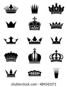 Conjunto de 15 coronas aisladas sobre fondo blanco 