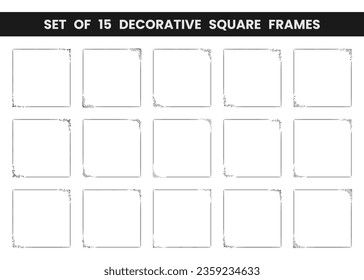 Set of 15 decorative square frame. Square frame vector illustration. Suitable for wedding invitation, aesthetic decoration, social media post, banner, promotion, advertising, etc.