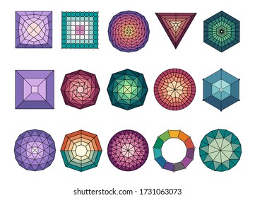 Set of 15 different colored geometric shapes. Abstract shape vector