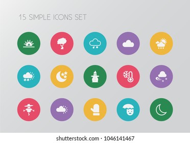 Set of 15 editable air icons. Includes symbols such as mitten, hail, crescent and more. Can be used for web, mobile, UI and infographic design.