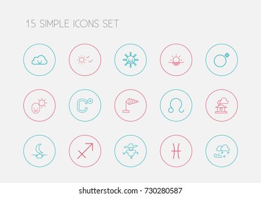 Set Of 15 Editable Air Outline Icons. Includes Symbols Such As Archer, Male, Hailstorm And More. Can Be Used For Web, Mobile, UI And Infographic Design.