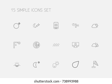 Set Of 15 Editable Air Outline Icons. Includes Symbols Such As Water Bearer, Male, Wind Measurement And More. Can Be Used For Web, Mobile, UI And Infographic Design.