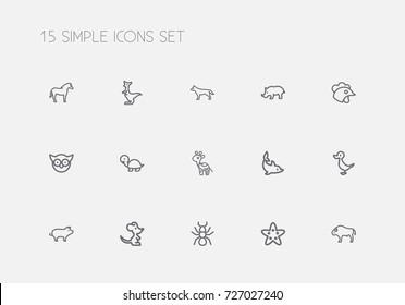 Set Of 15 Editable Animal Outline Icons. Includes Symbols Such As Rhinoceros, Duck And More. Can Be Used For Web, Mobile, UI And Infographic Design.