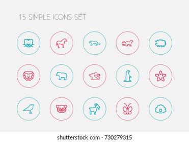 Set Of 15 Editable Animal Outline Icons. Includes Symbols Such As Bobcat, Rat, Lion And More. Can Be Used For Web, Mobile, UI And Infographic Design.