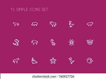 Set Of 15 Editable Animal Outline Icons. Includes Symbols Such As Spider, Mouse, Giraffe And More. Can Be Used For Web, Mobile, UI And Infographic Design.