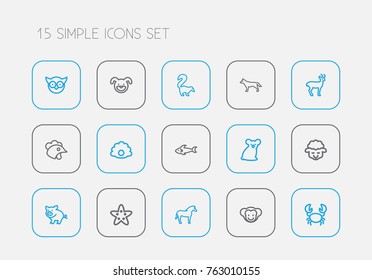 Set Of 15 Editable Animal Outline Icons. Includes Symbols Such As Smelly Animal, Pearl, Hound And More. Can Be Used For Web, Mobile, UI And Infographic Design.
