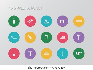 Set of 15 editable apparatus icons. Includes symbols such as pincers, hummer, float and more. Can be used for web, mobile, UI and infographic design.