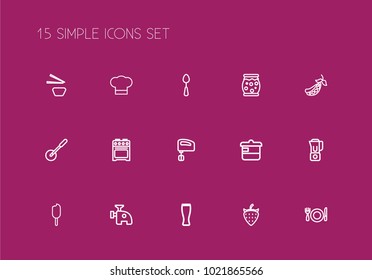 Set of 15 editable cook icons line style. Includes symbols such as set, mug, mixer and more. Can be used for web, mobile, UI and infographic design.