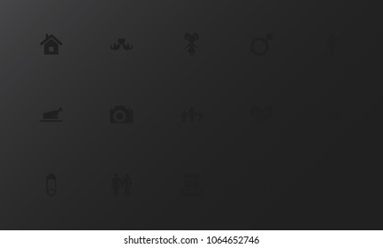 Set of 15 editable family icons. Includes symbols such as windows, male, female symbol and more. Can be used for web, mobile, UI and infographic design.