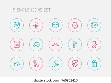 Set Of 15 Editable Folks Outline Icons. Includes Symbols Such As Fish Tank, Infant Bed, Sparrow And More. Can Be Used For Web, Mobile, UI And Infographic Design.