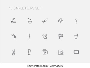 Set Of 15 Editable Food Outline Icons. Includes Symbols Such As Cock, Sashimi, Sushi Rolls And More. Can Be Used For Web, Mobile, UI And Infographic Design.