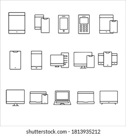 Set Of 15 Editable Gadget Icons. Smartphone icon on white background illustration. Flat Icon Mobile Phone, Handphone. Modern Handphone Symbol. 