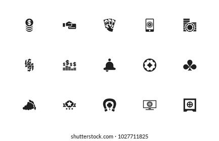 Set of 15 editable gambling icons. Includes symbols such as banner, bell, fortune and more. Can be used for web, mobile, UI and infographic design.