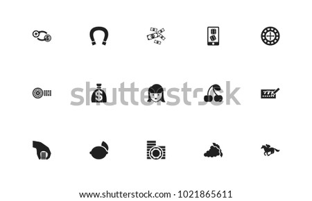 Set of 15 editable gambling icons. Includes symbols such as coins, wager, grape and more. Can be used for web, mobile, UI and infographic design.