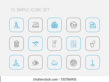 Set Of 15 Editable Hygiene Outline Icons. Includes Symbols Such As Wiping, Lavatory, Woman And More. Can Be Used For Web, Mobile, UI And Infographic Design.