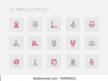 Set Of 15 Editable Hygiene Outline Icons. Includes Symbols Such As Industrial, Toilet Brush, Pressboard And More. Can Be Used For Web, Mobile, UI And Infographic Design.