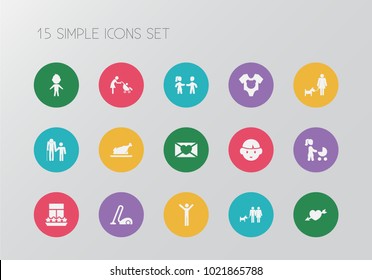Set of 15 editable kin icons. Includes symbols such as boy, baby onesie, son and more. Can be used for web, mobile, UI and infographic design.