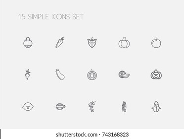 Set Of 15 Editable Kitchenware Outline Icons. Includes Symbols Such As Beet, Veggie, Berry And More. Can Be Used For Web, Mobile, UI And Infographic Design.