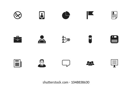 Set of 15 editable office icons. Includes symbols such as scientist, structure, flag and more. Can be used for web, mobile, UI and infographic design.