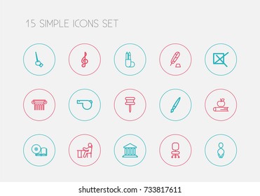 Set Of 15 Editable Science Outline Icons. Includes Symbols Such As  Whistle, Fetlock And More. Can Be Used For Web, Mobile, UI And Infographic Design.