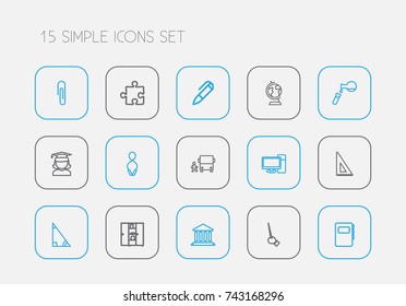 Set Of 15 Editable Science Outline Icons. Includes Symbols Such As Hand , Earth, Test. Can Be Used For Web, Mobile, UI And Infographic Design.