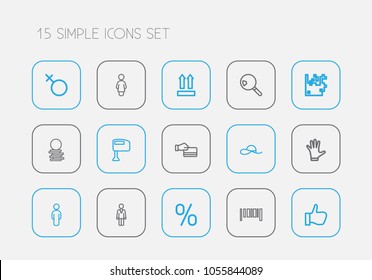 Set of 15 editable shopping icons line style. Includes symbols such as mixing, hard money, okay and more. Can be used for web, mobile, UI and infographic design.