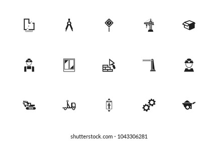 Set of 15 editable structure icons. Includes symbols such as hoisting machine, pickup, package and more. Can be used for web, mobile, UI and infographic design.