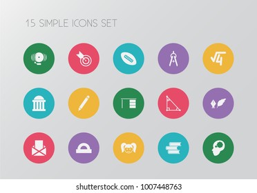 Set of 15 editable teach icons. Includes symbols such as courthouse, dividers measurement, radical and more. Can be used for web, mobile, UI and infographic design.