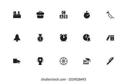 Set of 15 editable teach icons. Includes symbols such as basketball ball, ringer, pupil and more. Can be used for web, mobile, UI and infographic design.