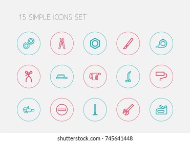Set Of 15 Editable Tools Outline Icons. Includes Symbols Such As Minus, rake, Retractor ruler And More. Can Be Used For Web, Mobile, UI And Infographic Design.