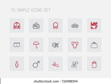 Set Of 15 Editable Trade Outline Icons. Includes Symbols Such As Lady, Profit, Speaking Man And More. Can Be Used For Web, Mobile, UI And Infographic Design.