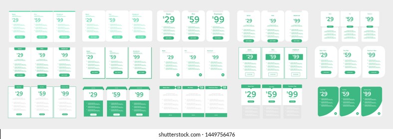 set 15 green collection of pricing table, order, box, button, list for web 