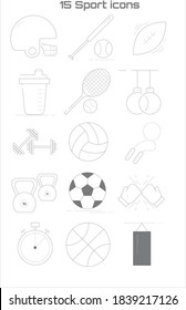 Un conjunto de 15 iconos que incluyen diferentes deportes.