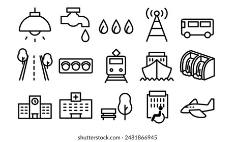Set of 15 infrastructure icons.