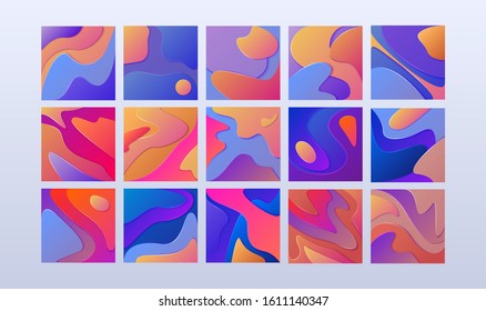 Set of 15 papercut textures. Creative backgrounds collection. Vivid wallpapers design. Vector Illustration EPS10