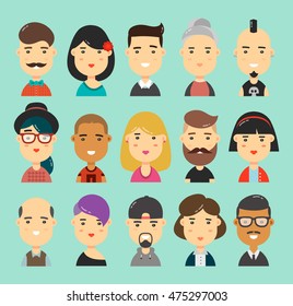 A set of 15 people characters in a flat style. city people