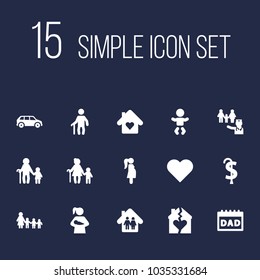 Set of 15 people icons set. Collection of divorce, retirement, parents and other elements.