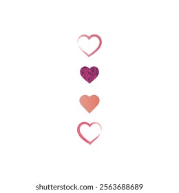 Set of 15 pink, red heart icons, simple vector cartoon doodle style illustration elements for product or web design.