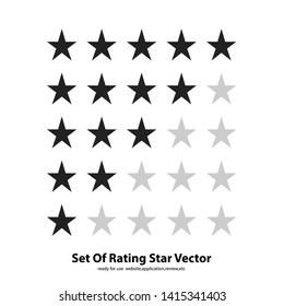 set of 1-5 rating black star vector ready foe use on website,application,review,etc