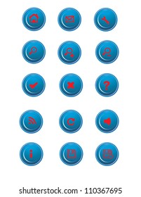 Set of 15 round blue web buttons