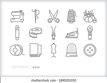 Set of 15 sew icons for sewing, crafting, quilting, tailoring, fashion