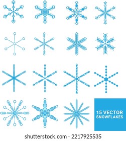 Set of 15 snowflakes, Abstract snowflakes collection