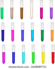 Conjunto de 15 tubos de teste - amostras coloridas do laboratório de ciência