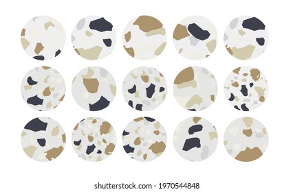 A set of 15 trendy vector stories highlight covers in black, brown, beige and yellow colors. Minimalist modern boho social media round icons for bloggers and influencers.