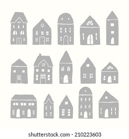 Set of 15 vector hand drawn houses