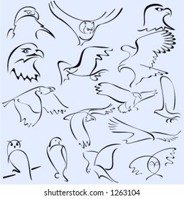 A set of 15 vector illustrations of birds in unique exquisite and ornamental style.