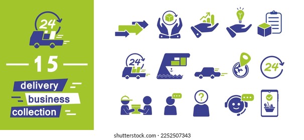  Set of 15  vector line icons related to different delivery types. 